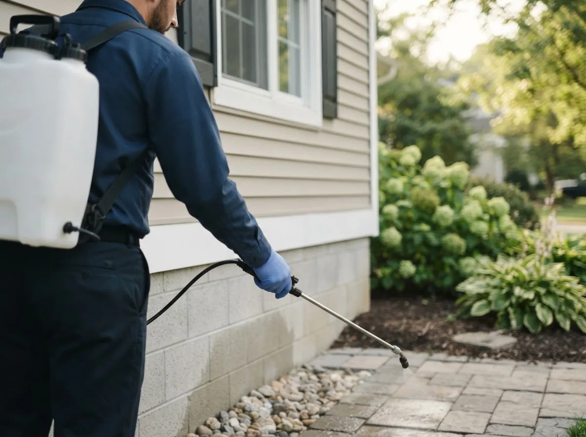 Pest control technician inspecting a home in Londonderry, NH